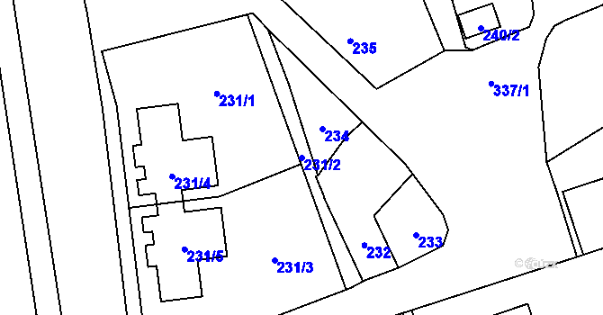 Parcela st. 231/2 v KÚ Miškovice, Katastrální mapa