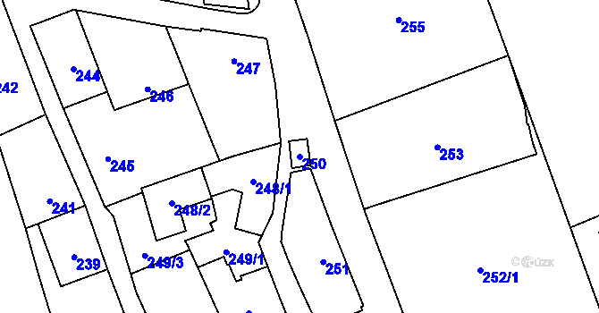 Parcela st. 250 v KÚ Miškovice, Katastrální mapa