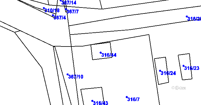 Parcela st. 316/44 v KÚ Miškovice, Katastrální mapa