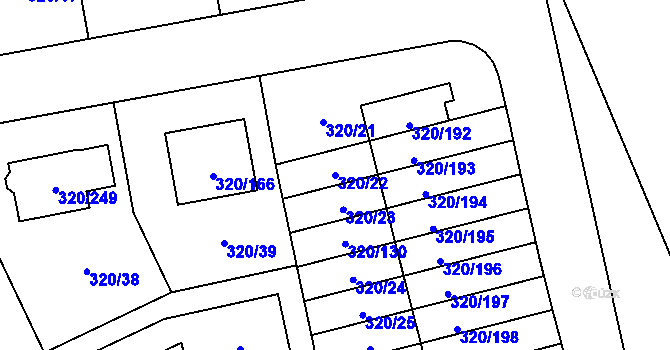 Parcela st. 320/22 v KÚ Miškovice, Katastrální mapa