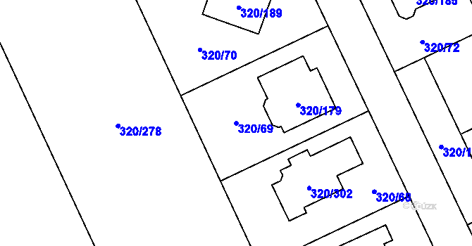 Parcela st. 320/69 v KÚ Miškovice, Katastrální mapa
