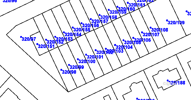 Parcela st. 320/102 v KÚ Miškovice, Katastrální mapa