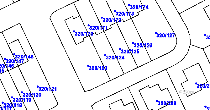 Parcela st. 320/124 v KÚ Miškovice, Katastrální mapa