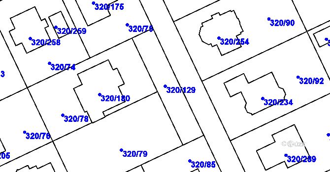 Parcela st. 320/129 v KÚ Miškovice, Katastrální mapa