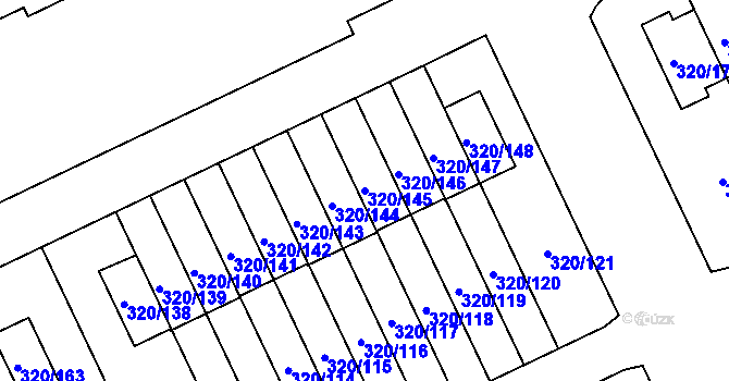 Parcela st. 320/145 v KÚ Miškovice, Katastrální mapa