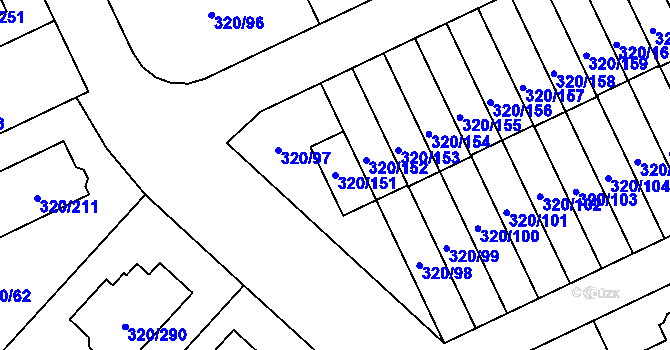 Parcela st. 320/151 v KÚ Miškovice, Katastrální mapa