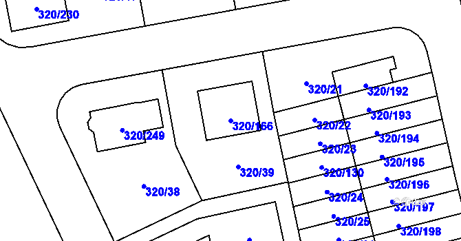 Parcela st. 320/166 v KÚ Miškovice, Katastrální mapa