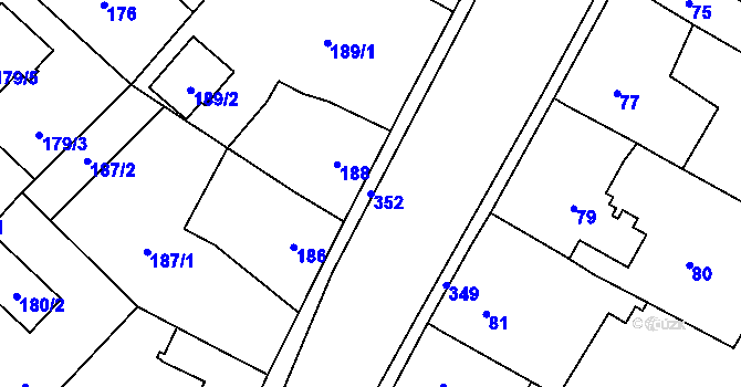 Parcela st. 352 v KÚ Miškovice, Katastrální mapa