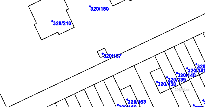 Parcela st. 320/187 v KÚ Miškovice, Katastrální mapa