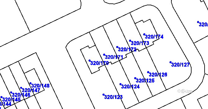 Parcela st. 320/171 v KÚ Miškovice, Katastrální mapa