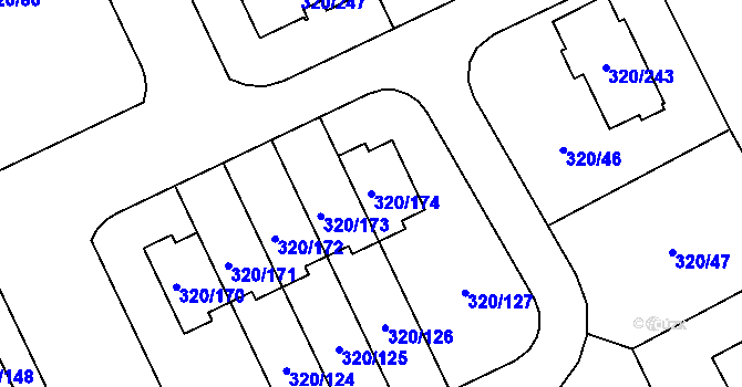 Parcela st. 320/174 v KÚ Miškovice, Katastrální mapa