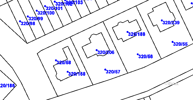 Parcela st. 320/206 v KÚ Miškovice, Katastrální mapa