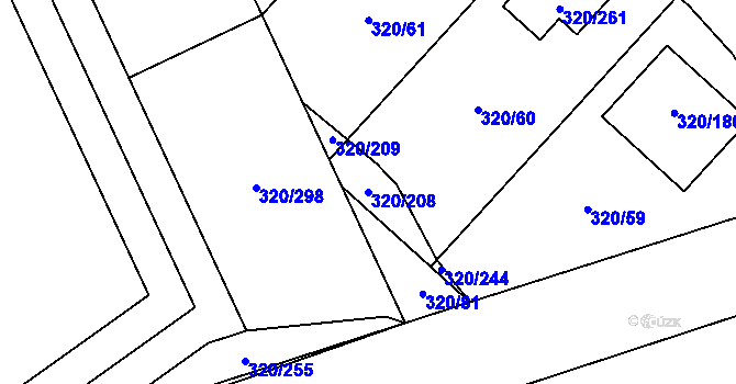 Parcela st. 320/208 v KÚ Miškovice, Katastrální mapa