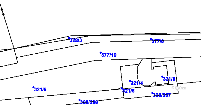 Parcela st. 377/10 v KÚ Miškovice, Katastrální mapa