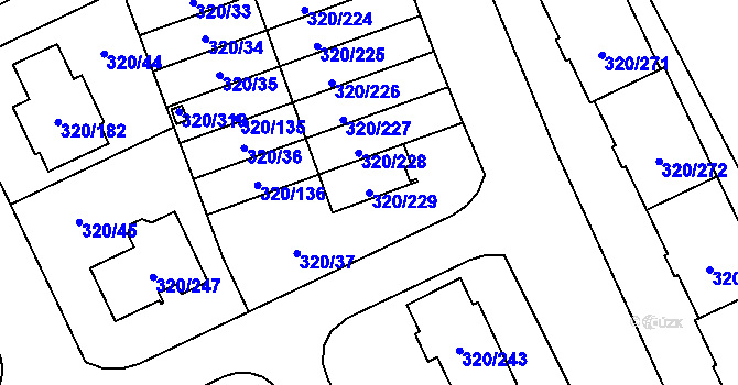 Parcela st. 320/229 v KÚ Miškovice, Katastrální mapa