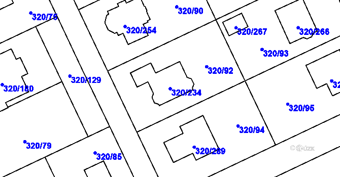 Parcela st. 320/234 v KÚ Miškovice, Katastrální mapa