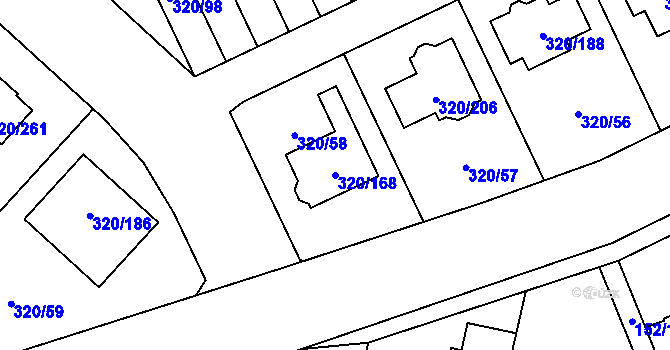 Parcela st. 320/168 v KÚ Miškovice, Katastrální mapa