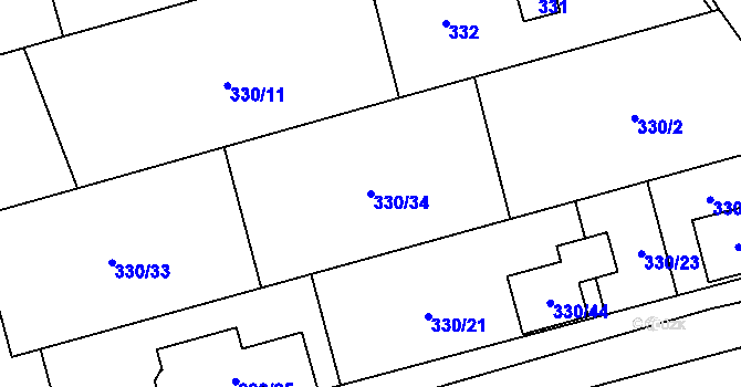 Parcela st. 330/34 v KÚ Miškovice, Katastrální mapa