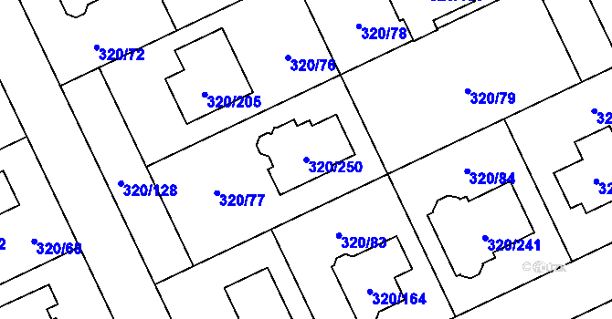 Parcela st. 320/250 v KÚ Miškovice, Katastrální mapa