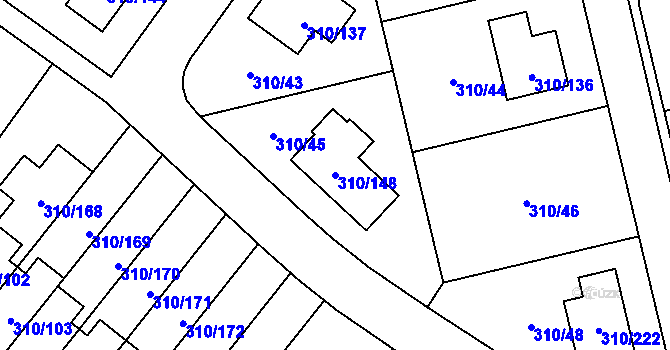 Parcela st. 310/148 v KÚ Miškovice, Katastrální mapa