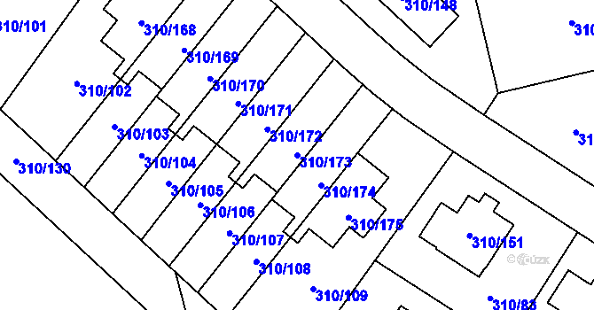 Parcela st. 310/173 v KÚ Miškovice, Katastrální mapa