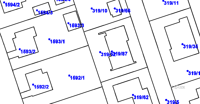 Parcela st. 319/12 v KÚ Miškovice, Katastrální mapa