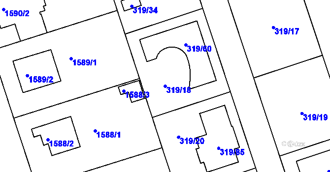 Parcela st. 319/18 v KÚ Miškovice, Katastrální mapa