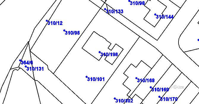 Parcela st. 310/198 v KÚ Miškovice, Katastrální mapa