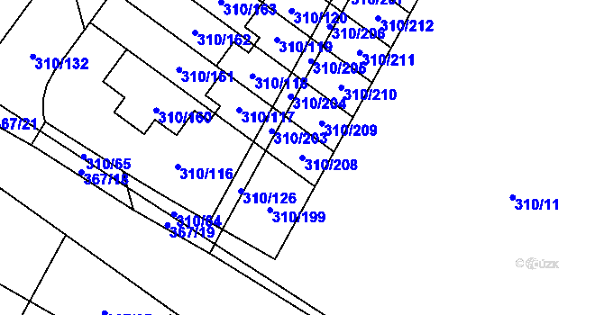 Parcela st. 310/208 v KÚ Miškovice, Katastrální mapa