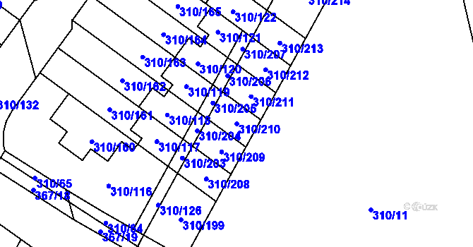 Parcela st. 310/210 v KÚ Miškovice, Katastrální mapa