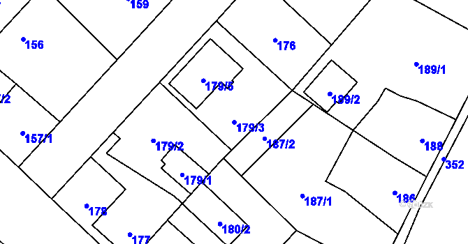 Parcela st. 179/3 v KÚ Miškovice, Katastrální mapa