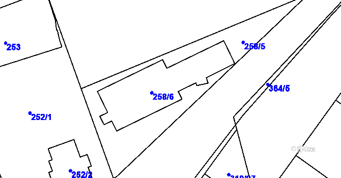 Parcela st. 258/5 v KÚ Miškovice, Katastrální mapa