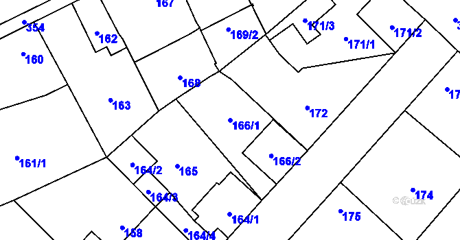Parcela st. 166/1 v KÚ Miškovice, Katastrální mapa