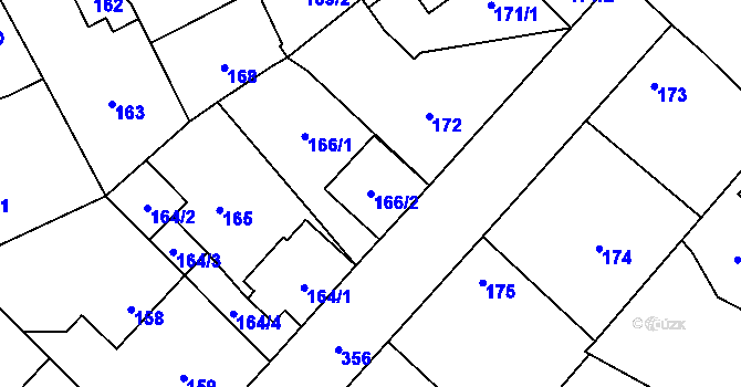 Parcela st. 166/2 v KÚ Miškovice, Katastrální mapa