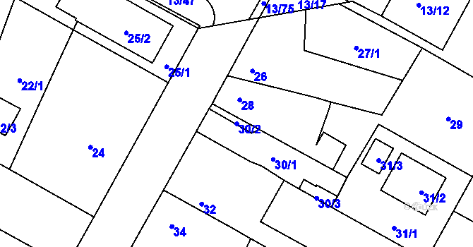 Parcela st. 30/2 v KÚ Miškovice, Katastrální mapa