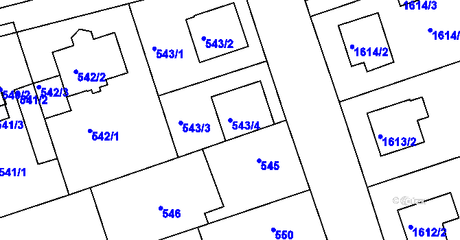 Parcela st. 543/4 v KÚ Čakovice, Katastrální mapa