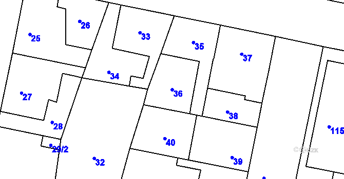 Parcela st. 36 v KÚ Čakovice, Katastrální mapa