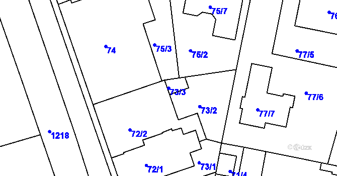 Parcela st. 73/3 v KÚ Čakovice, Katastrální mapa