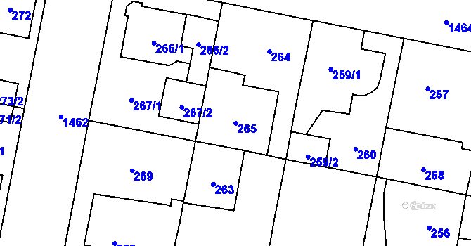 Parcela st. 265 v KÚ Čakovice, Katastrální mapa