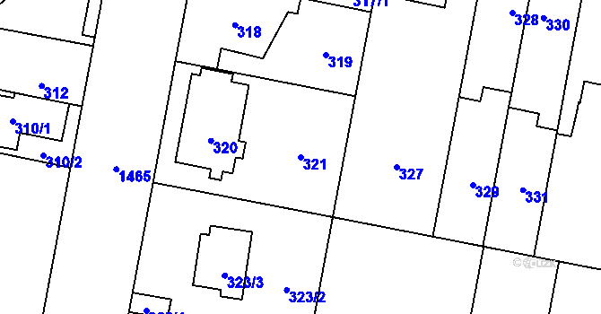 Parcela st. 321 v KÚ Čakovice, Katastrální mapa