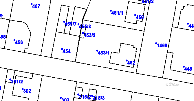 Parcela st. 453/1 v KÚ Čakovice, Katastrální mapa