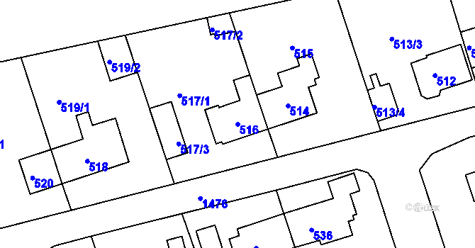 Parcela st. 516 v KÚ Čakovice, Katastrální mapa