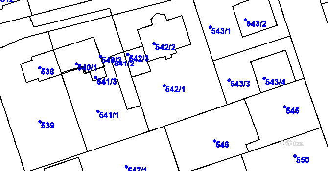 Parcela st. 542/1 v KÚ Čakovice, Katastrální mapa