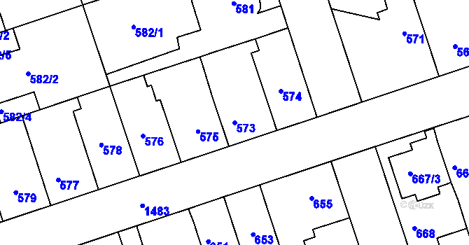 Parcela st. 573 v KÚ Čakovice, Katastrální mapa