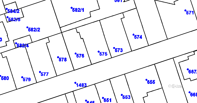 Parcela st. 575 v KÚ Čakovice, Katastrální mapa