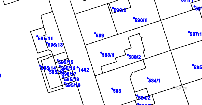 Parcela st. 588/1 v KÚ Čakovice, Katastrální mapa