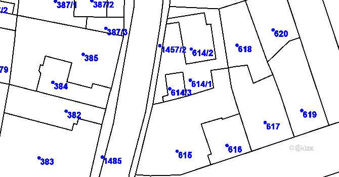 Parcela st. 614/3 v KÚ Čakovice, Katastrální mapa