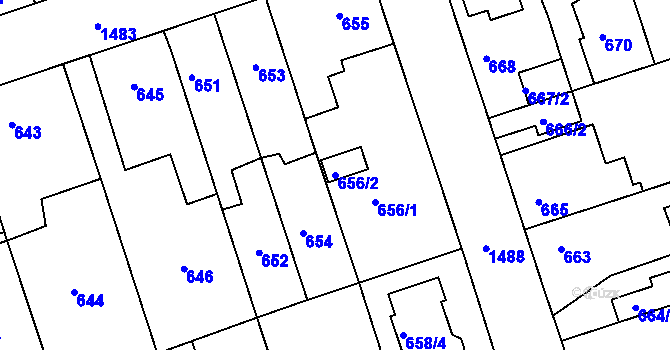 Parcela st. 656/2 v KÚ Čakovice, Katastrální mapa