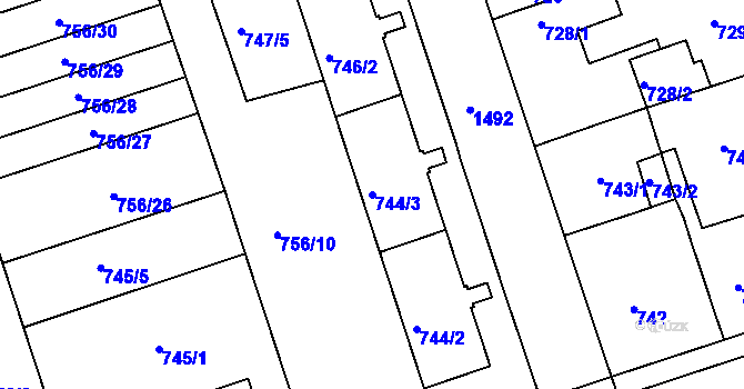 Parcela st. 744/3 v KÚ Čakovice, Katastrální mapa