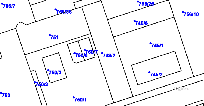 Parcela st. 749/2 v KÚ Čakovice, Katastrální mapa